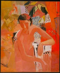 Badende mit Fransentuch –フリンジ付きショールの水着。 1940キャンバス、119×98,5 cm Inv。 6-50 Museum am Ostwall、ドルトムント、ドイツ